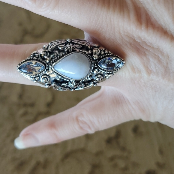 New Rainbow Moonstone & Tanzanite 925 Silver Butterfly Ring. - Picture 4 of 16